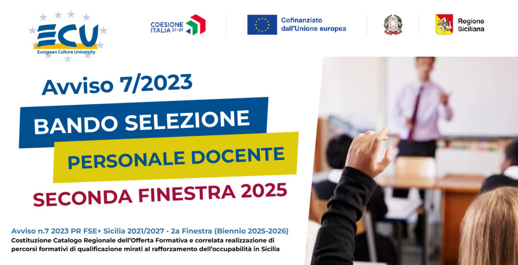 Bando Docenti - Avviso n.7 2023 PR FSE+ Sicilia 2021/2027 - 2a Finestra (Biennio 2025-2026)